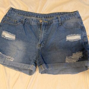 SHEIN Light Blue Distressed Roll-Hem Jean Shorts (read description)